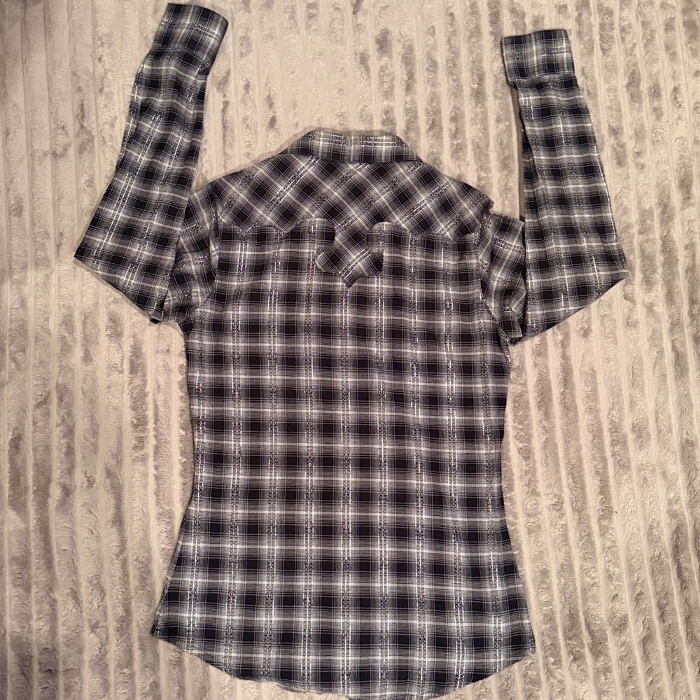 Wrangler Womens Black White Plaid Metallic Western Snap Button‎ Shirt LW4021X S - Picture 7 of 7